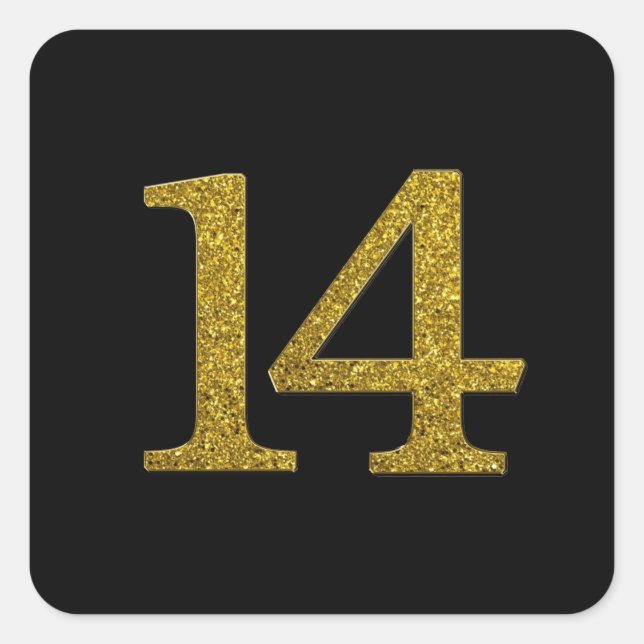 Gold Glitzer Nummer 14 Breiter Schriftart Quadratischer Aufkleber (Vorderseite)