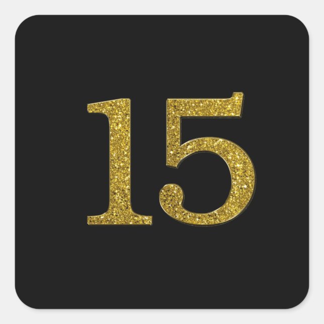 Gold Glitzer Nummer 15 breiter Schriftart Quadratischer Aufkleber (Vorderseite)