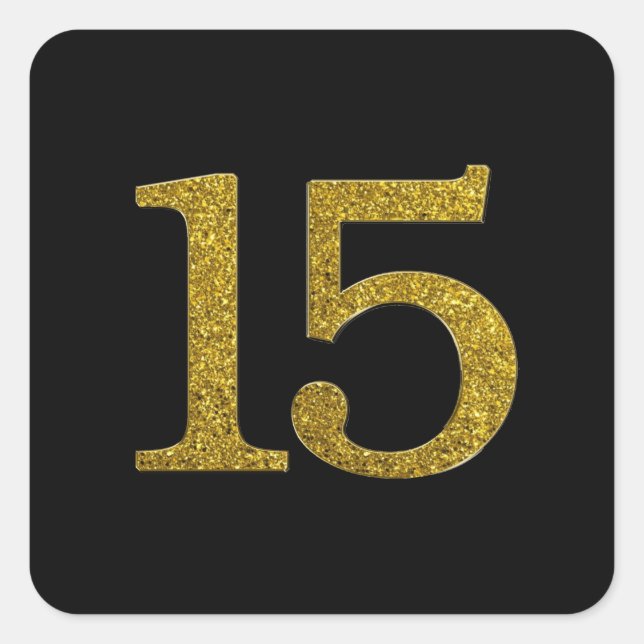 Gold Glitzer Nummer 15 Weitläufiger Schriftart Quadratischer Aufkleber (Vorderseite)