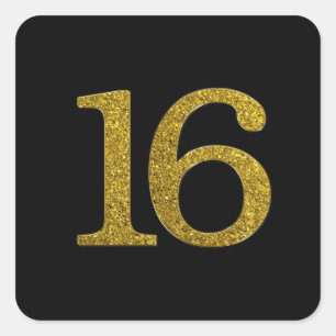 Gold Glitzer Nummer 16 Breiter Schriftart Quadratischer Aufkleber
