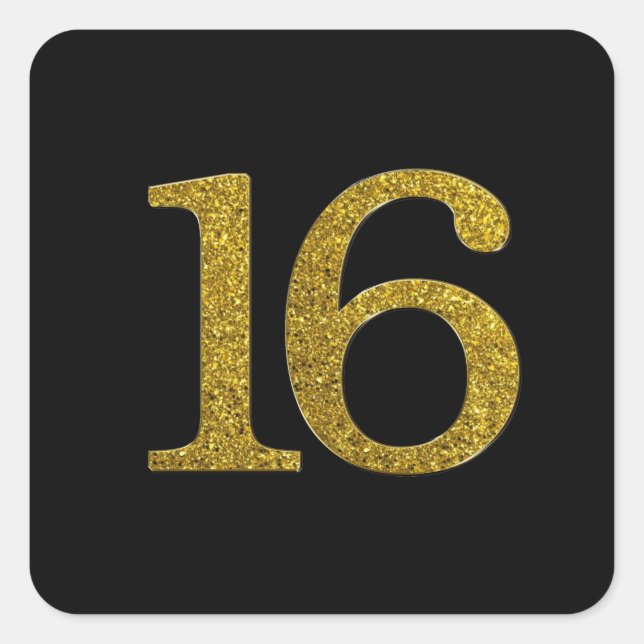Gold Glitzer Nummer 16 Weitläufiger Schriftart Quadratischer Aufkleber (Vorderseite)