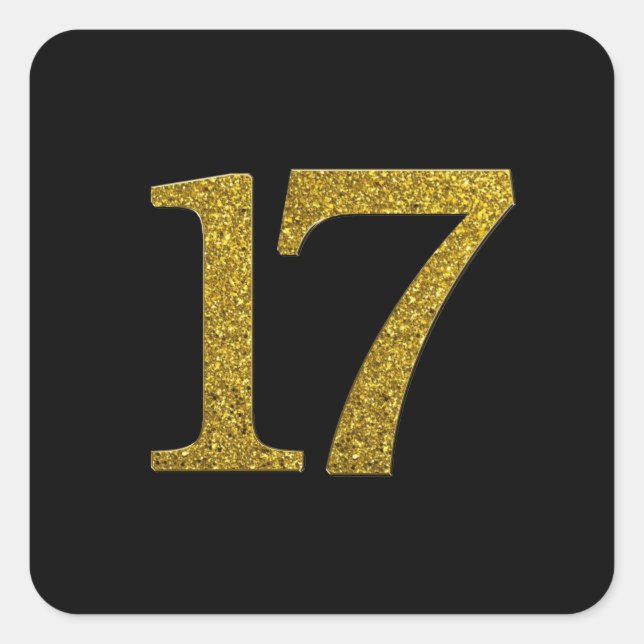 Gold Glitzer Nummer 17 Weitläufiger Schriftart Quadratischer Aufkleber (Vorderseite)