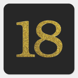 Gold Glitzer Nummer 18 Breiter Schriftart Quadratischer Aufkleber
