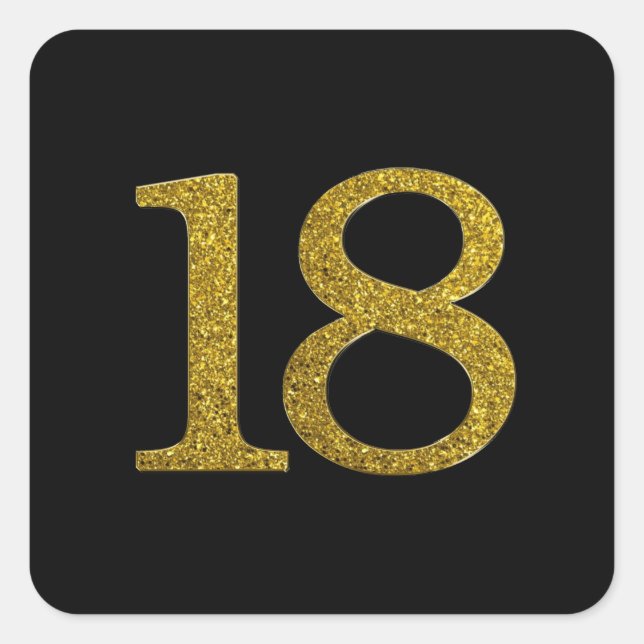 Gold Glitzer Nummer 18 Weitläufiger Schriftart Quadratischer Aufkleber (Vorderseite)