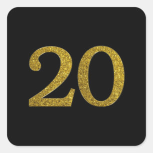 Gold Glitzer Nummer 20 Schriftart Quadratischer Aufkleber