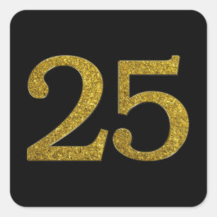 Gold Glitzer Nummer 25 Breiter Schriftart Quadratischer Aufkleber