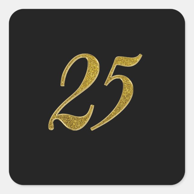 Gold-Glitzer-Nummer 25 Quadratischer Aufkleber (Vorderseite)