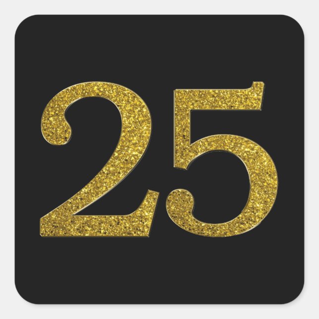 Gold Glitzer Nummer 25 Weitläufiger Schriftart Quadratischer Aufkleber (Vorderseite)