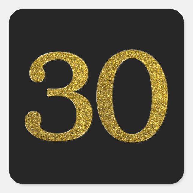 Gold Glitzer Nummer 30 Großer Schriftart Quadratischer Aufkleber (Vorderseite)