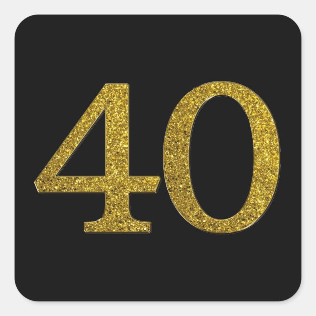 Gold Glitzer Nummer 40 Großer Schriftart Quadratischer Aufkleber (Vorderseite)
