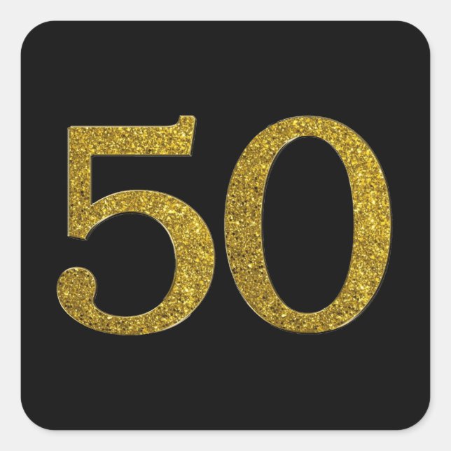 Gold Glitzer Nummer 50 Großer Schriftart Quadratischer Aufkleber (Vorderseite)