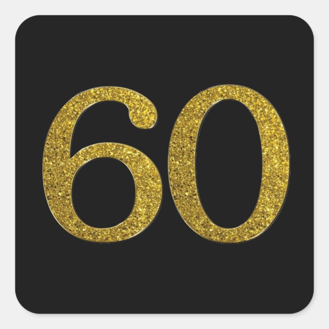 Gold Glitzer Nummer 60 Großer Schriftart Quadratischer Aufkleber (Vorderseite)