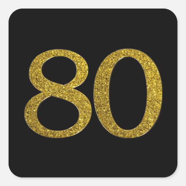 Gold Glitzer Nummer 80 Großer Schriftart Quadratischer Aufkleber (Vorderseite)