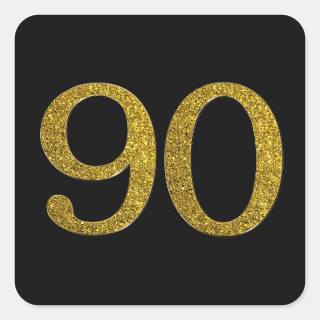 Gold Glitzer Nummer 90 Großer Schriftart Quadratischer Aufkleber (Vorderseite)