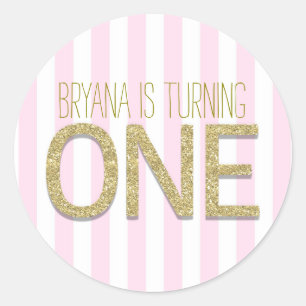 Gold Glitzer ONE 1. Geburtstag Gastgeschenk Sticke Runder Aufkleber