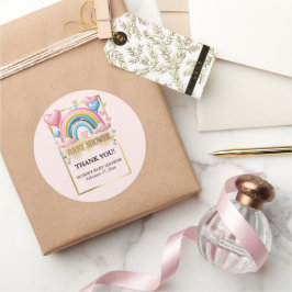 Gold Glitzer Pastel Hearts und Rainbow Baby Dusche Runder Aufkleber