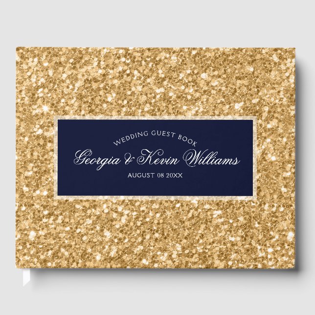 Gold Glitzer Pattern & Dark Blue Gästebuch (Vorderseite)