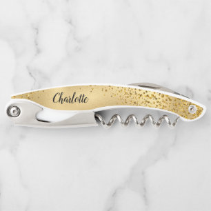 Gold Glitzer Personalisiert Bridesmaid Corkschraub Kellnermesser