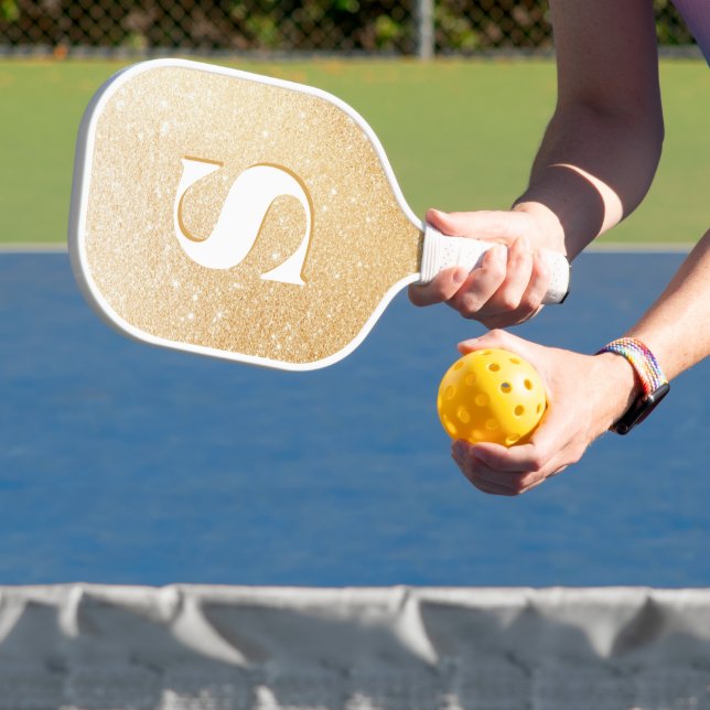 Gold Glitzer Personalisiert Monogram Pickleball Schläger (InSitu)