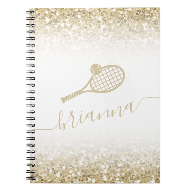 Gold Glitzer Personalisiert Tennis Notizblock (Vorderseite)