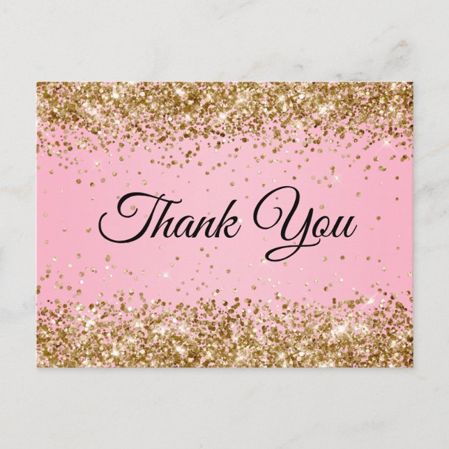 Gold Glitzer Pink 21. Geburtstag Vielen Dank Postkarte (Vorderseite)