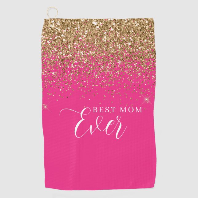 Gold Glitzer Pink Beste Mama je Golfhandtuch (Vorderseite)