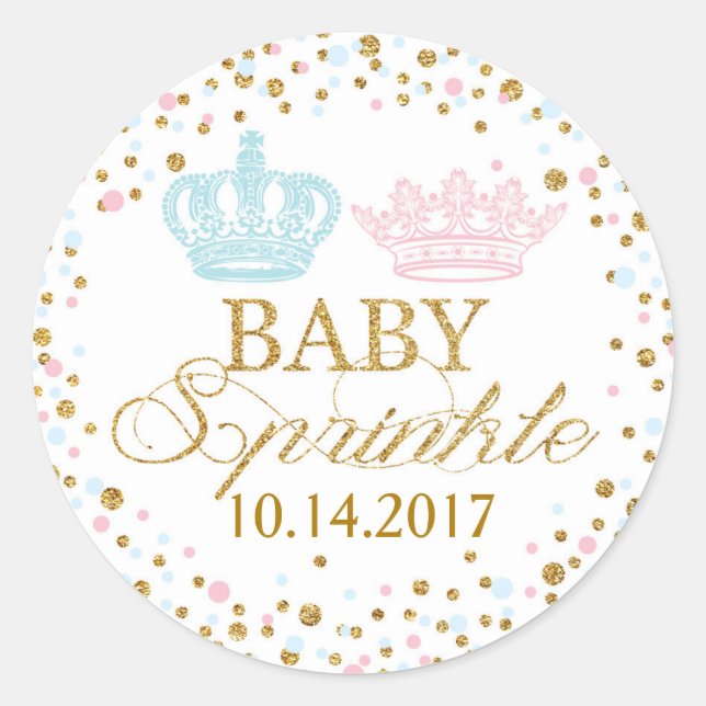 Gold Glitzer Pink Blue Royal Twins Baby Dusche Runder Aufkleber (Vorderseite)