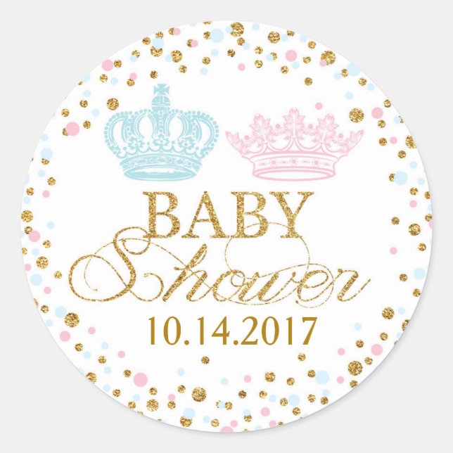 Gold Glitzer Pink Blue Royal Twins Baby Dusche Runder Aufkleber (Vorderseite)