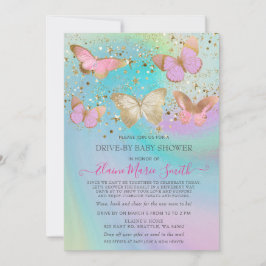 Gold Glitzer Pink Butterfly Drive by Baby Shooter Einladung