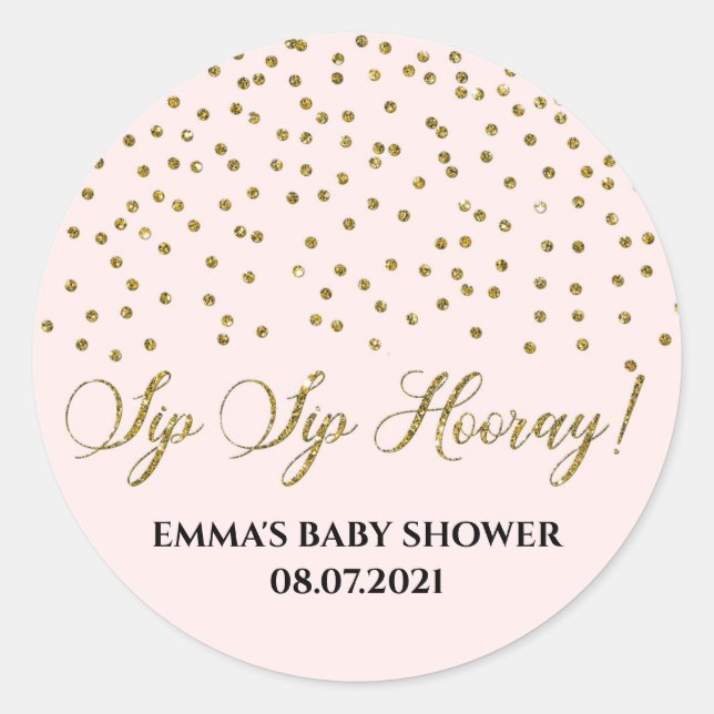 Gold Glitzer Pink Confetti Sip Hooray Runder Aufkleber (Vorderseite)