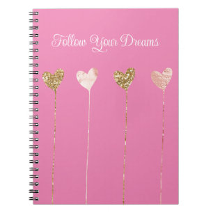 Gold Glitzer Pink Glam Herz-Streicher Notizblock