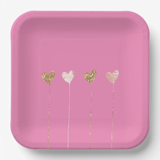 Gold Glitzer Pink Glam Herzschlag Geburtstag Pappteller (Vorderseite)