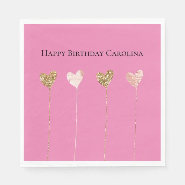 Gold Glitzer Pink Glam Herzschlag Geburtstag Serviette (Vorderseite)