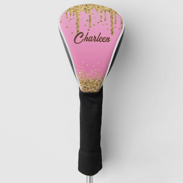 Gold Glitzer Pink Golf Club Headcover (Vorderseite)