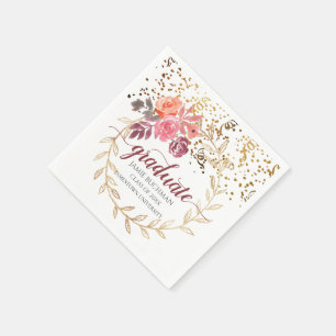 Gold Glitzer Pink Marsala Florales Graduate Party Serviette