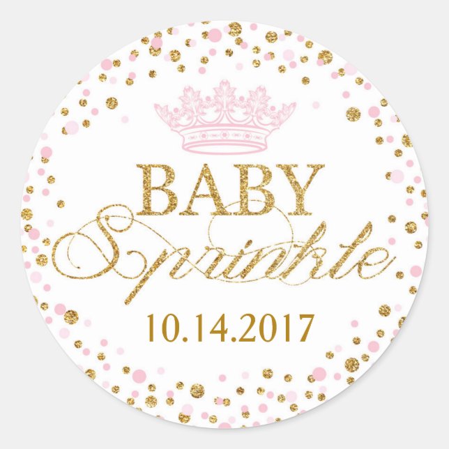 Gold Glitzer Pink Royal Princess Baby Dusche Runder Aufkleber (Vorderseite)