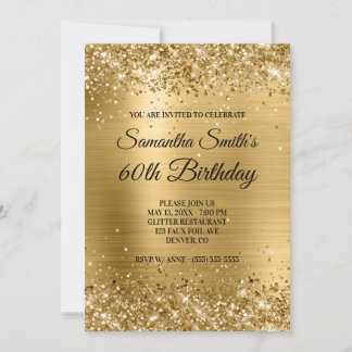 Gold Glitzer Pinselfolie Monogram 60. Geburtstag Einladung