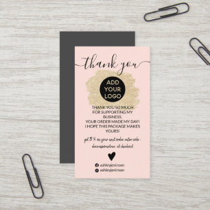 Gold Glitzer Pinselstrich Logo pink vielen Dank Visitenkarte