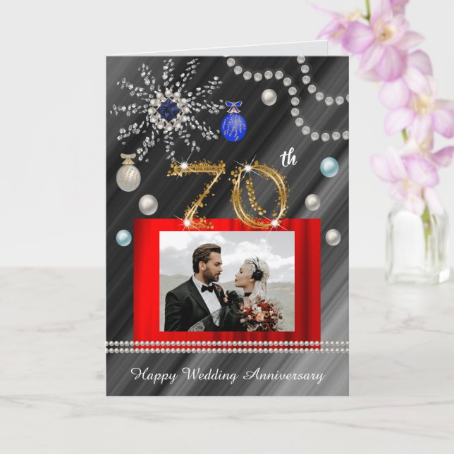 Gold Glitzer Platinum 70. Hochzeitstag Karte (Orchidee)