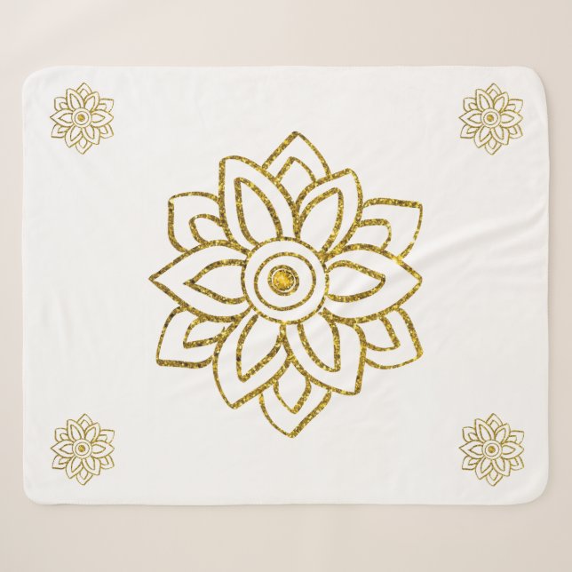 Gold Glitzer Poinsettia Jewel White Sherpadecke (Vorderseite (Horizontal))