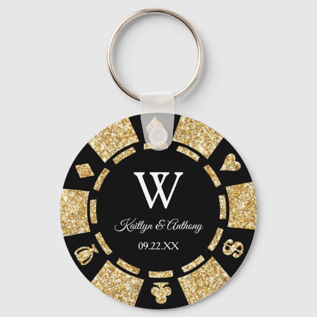 Gold Glitzer Poker Chip Casino Hochzeitsfeier Gefa Schlüsselanhänger (Vorderseite)