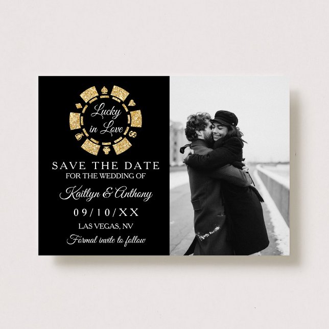 Gold Glitzer Poker Chip Casino Hochzeitsreise Foto Save The Date (Von Creator hochgeladen)