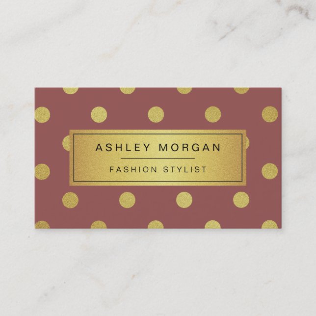 Gold Glitzer Polka Dots - Marsala Roter Wein Farbe Visitenkarte (Vorderseite)