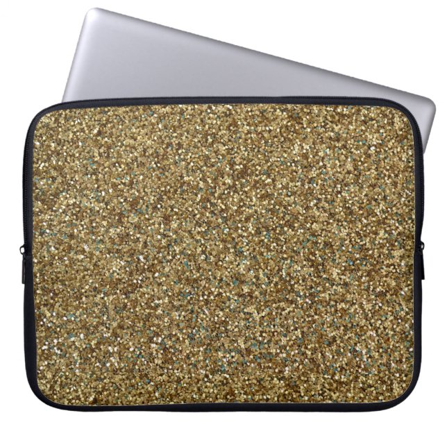 Gold Glitzer Print Metallic Laptop Sleeve (Vorderseite)