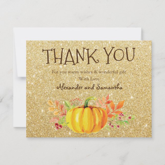 Gold Glitzer Pumpkin Fall Danke Karte (Vorderseite)