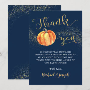 Gold Glitzer Pumpkin Navy Blue Boy Baby Shooter Dankeskarte