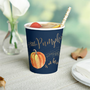 Gold Glitzer Pumpkin Navy Blue Boy Baby Shooter Pappbecher