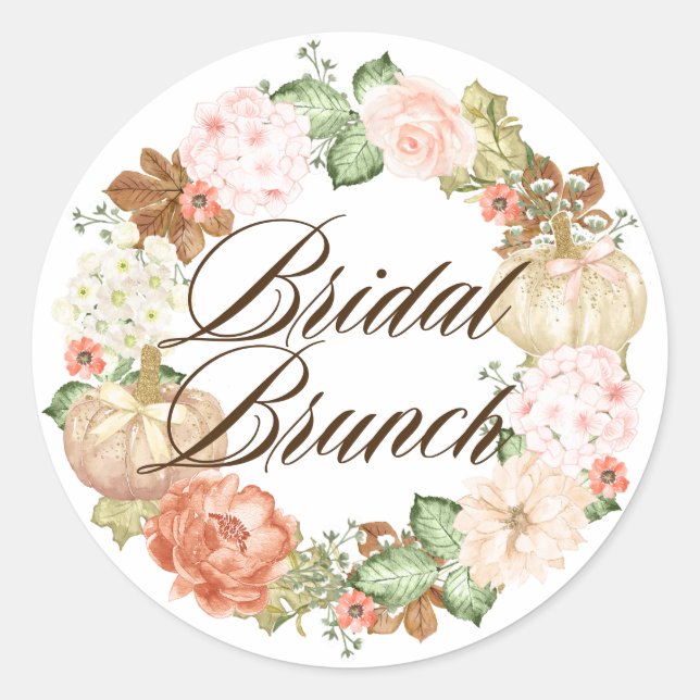 Gold Glitzer Pumpkins Wreath Fall Bridal Brunch Runder Aufkleber (Vorderseite)
