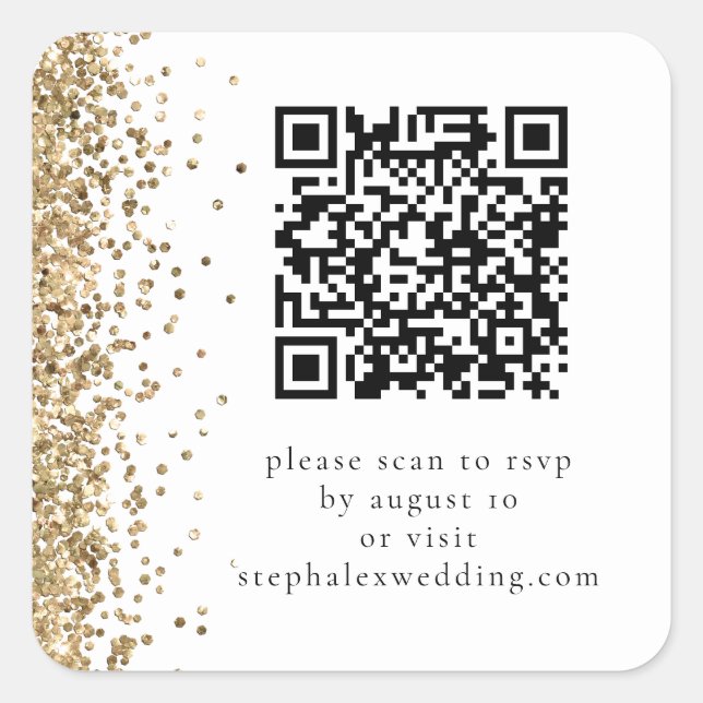 Gold Glitzer QR Code für UAWG Wedding Quadratischer Aufkleber (Vorderseite)
