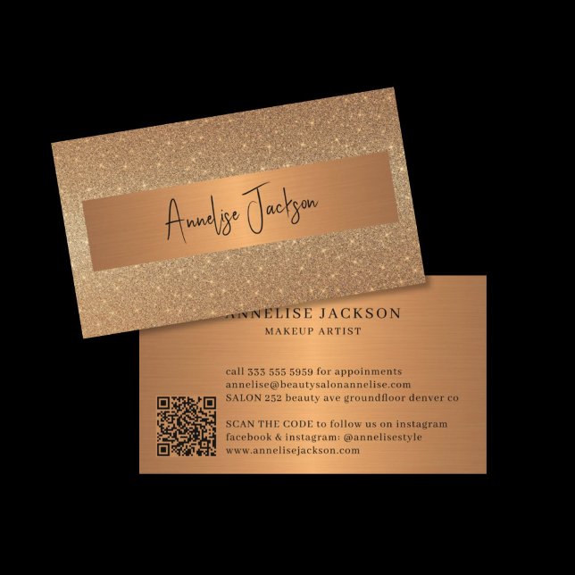 Gold Glitzer QR CODE Luxus Makeup Künstler Visitenkarte (Von Creator hochgeladen)